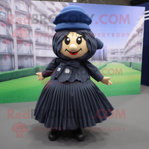 Navy Grenade mascot costume character dressed with a Pleated Skirt and Scarf clips