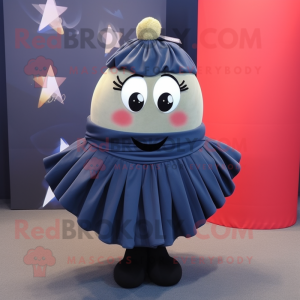 Navy Grenade mascot costume character dressed with a Pleated Skirt and Scarf clips