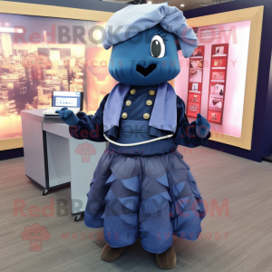 Navy Grenade mascot costume character dressed with a Pleated Skirt and Scarf clips