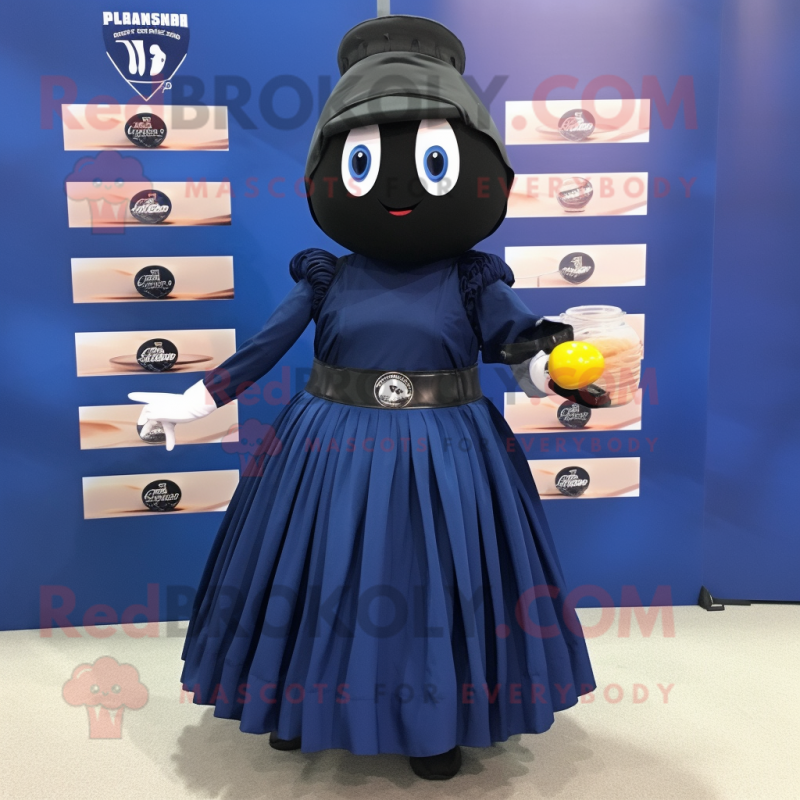 Navy Grenade mascot costume character dressed with a Pleated Skirt and Scarf clips