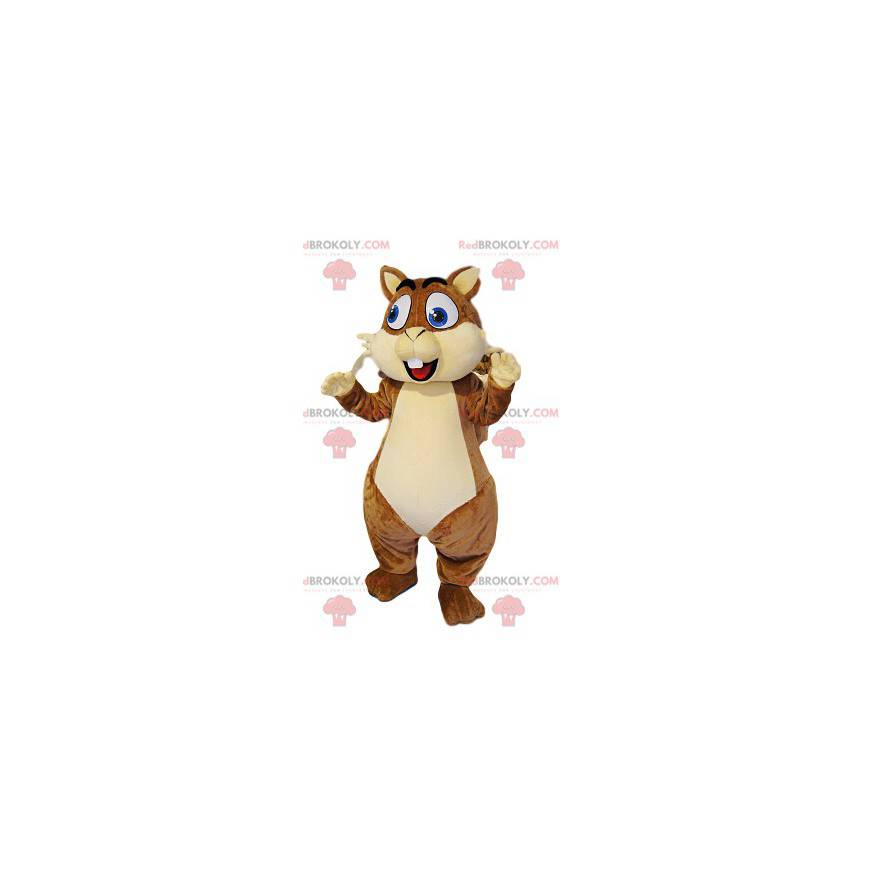 Mascotte d'écureuil marron très heureux avec de grands yeux