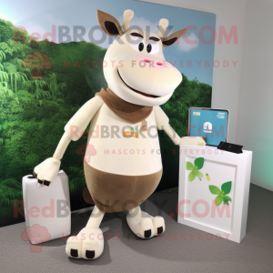 Beige Jersey Cow mascot costume character dressed with a Tank Top and Wallets
