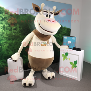 Beige Jersey Cow maskot...