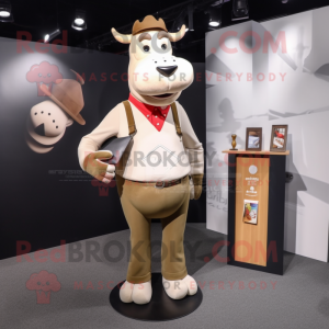 Beige Jersey Cow mascot costume character dressed with a Tank Top and Wallets