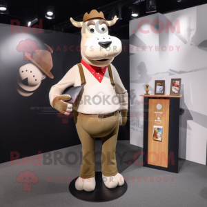 Beige Jersey Cow maskot...