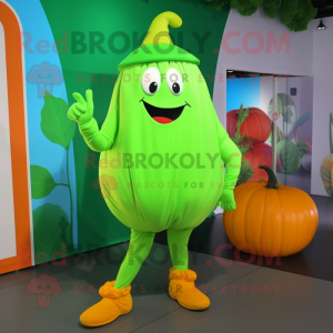 Lime Green Pumpkin mascot costume character dressed with a Leggings and Caps