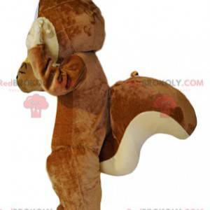 Very happy brown squirrel mascot with big blue eyes -