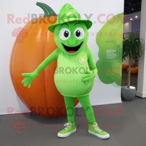 Lime Green Pumpkin mascot costume character dressed with a Leggings and Caps