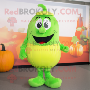 Lime Green Pumpkin mascot costume character dressed with a Leggings and Caps