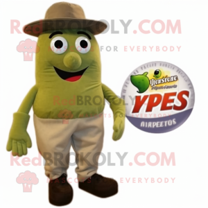 Olive Pepper mascot costume character dressed with a Chinos and Shoe laces