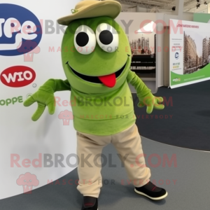 Olive Pepper mascot costume character dressed with a Chinos and Shoe laces