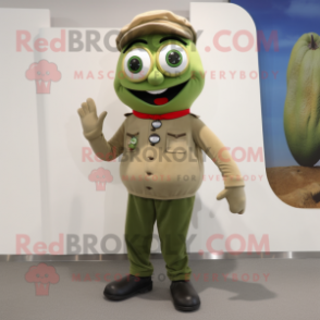 Olive Pepper mascot costume character dressed with a Chinos and Shoe laces