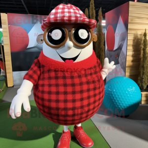 Red Golf Ball mascot costume character dressed with a Flannel Shirt and Earrings