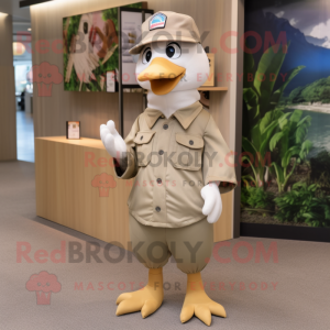 Beige Dove mascot costume character dressed with a Cargo Pants and Caps