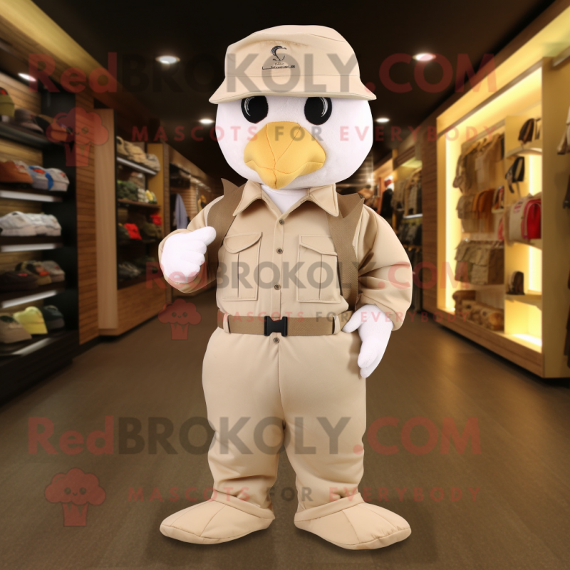 Beige Dove mascot costume character dressed with a Cargo Pants and Caps Beige Dove mascot costume character dressed with a Cargo Pants and Caps