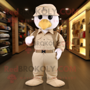 Beige Dove mascot costume character dressed with a Cargo Pants and Caps