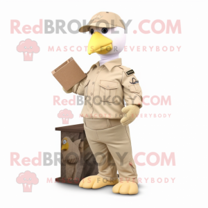 Beige Dove mascot costume character dressed with a Cargo Pants and Caps