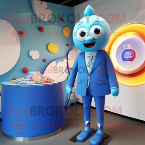 Blue Candy mascot costume character dressed with a Blazer and Brooches