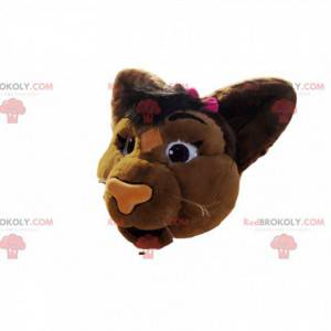 Brązowa lwica maskotka głowa z różową muszką - Redbrokoly.com