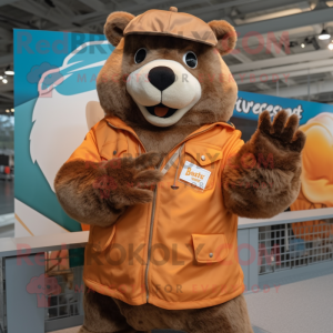 Rust Beaver mascot costume character dressed with a Windbreaker and Wraps