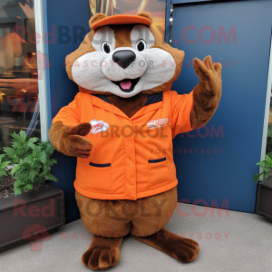 Rust Beaver mascot costume character dressed with a Windbreaker and Wraps