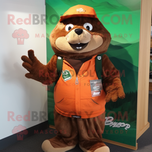 Rust Beaver mascot costume character dressed with a Windbreaker and Wraps