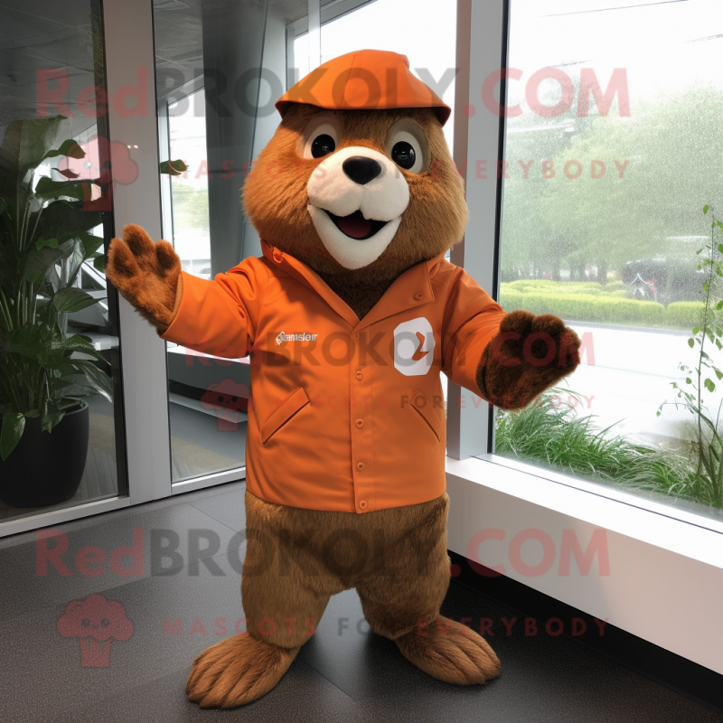 Rust Beaver mascot costume character dressed with a Windbreaker and Wraps