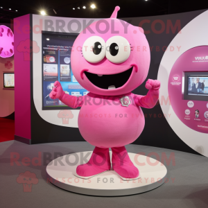 Pink Engagement Ring mascot costume character dressed with a T-Shirt and Cummerbunds