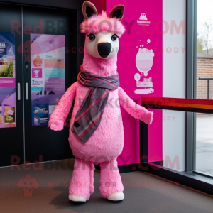 Pink Llama mascot costume character dressed with a Bodysuit and Scarves