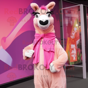 Pink Llama mascot costume character dressed with a Bodysuit and Scarves