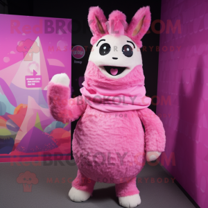 Pink Llama mascot costume character dressed with a Bodysuit and Scarves