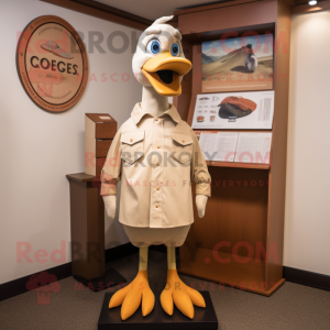 Beige Goose mascot costume character dressed with a Henley Tee and Tie pins