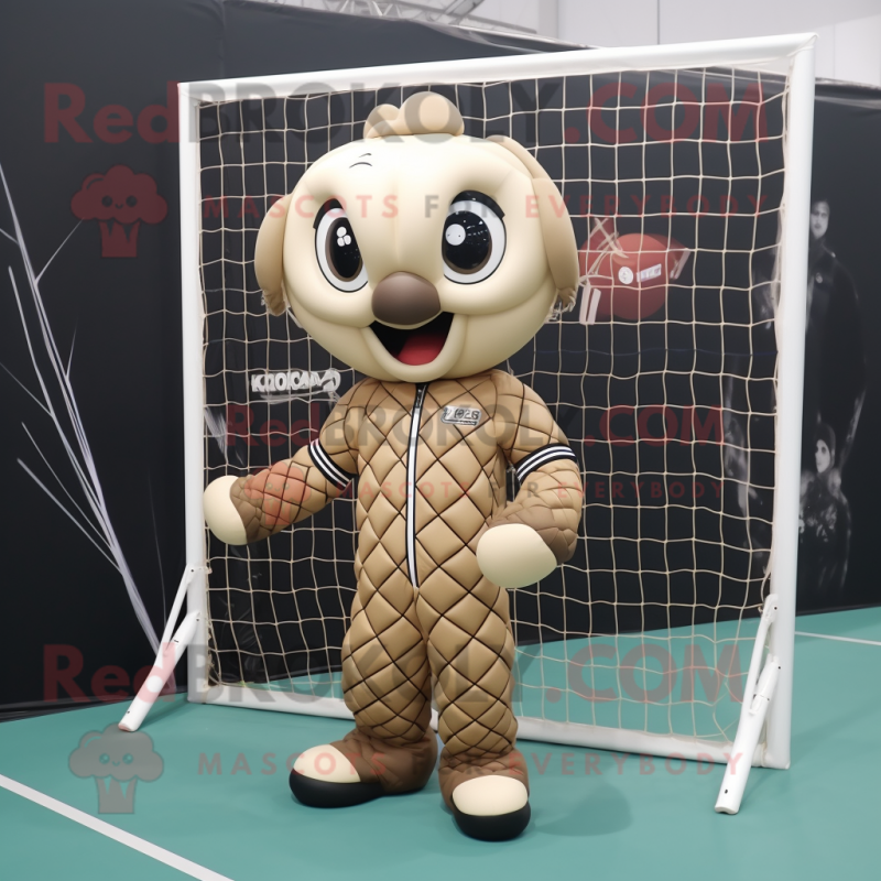 Beige Volleyball Net mascot costume character dressed with a Leather Jacket and Hairpins