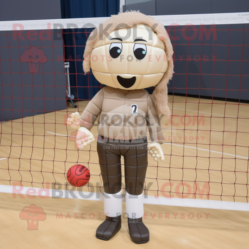 Beige Volleyball Net mascot costume character dressed with a Leather Jacket and Hairpins Beige Volleyball Net mascot costume character dressed with a Leather Jacket and Hairpins