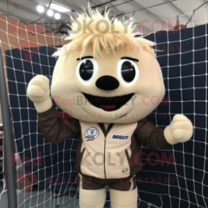 Beige Volleyball Net mascot costume character dressed with a Leather Jacket and Hairpins