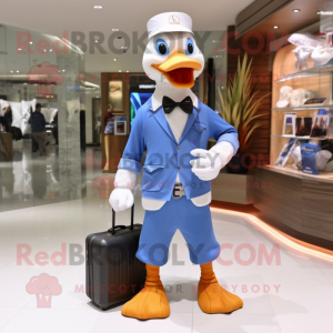 Blue Goose mascot costume character dressed with a Chinos and Briefcases