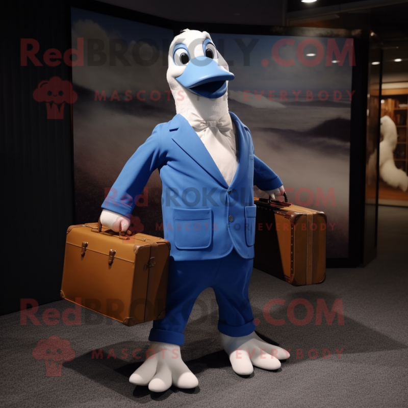 Blue Goose mascot costume character dressed with a Chinos and Briefcases