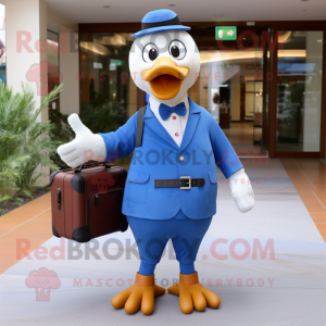 Blue Goose mascot costume character dressed with a Chinos and Briefcases