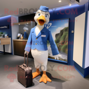 Blue Goose mascot costume character dressed with a Chinos and Briefcases