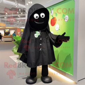 Black Zucchini mascot costume character dressed with a Raincoat and Brooches