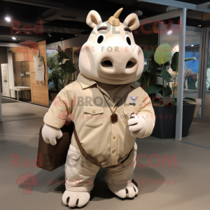 Tan Rhinoceros mascot costume character dressed with a Poplin Shirt and Tote bags