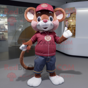 Maroon Mouse mascot costume character dressed with a Jeans and Bracelet watches