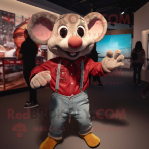 Maroon Mouse mascot costume character dressed with a Jeans and Bracelet watches