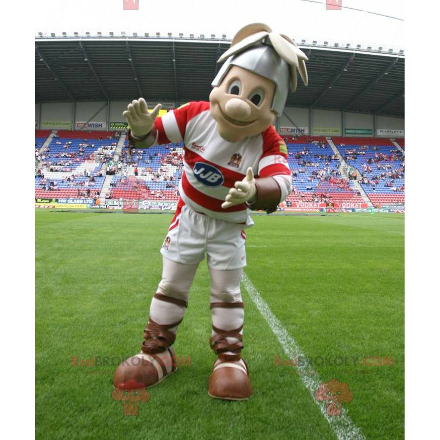 Mascotte de chevalier avec un casque et des chaussures d'époque