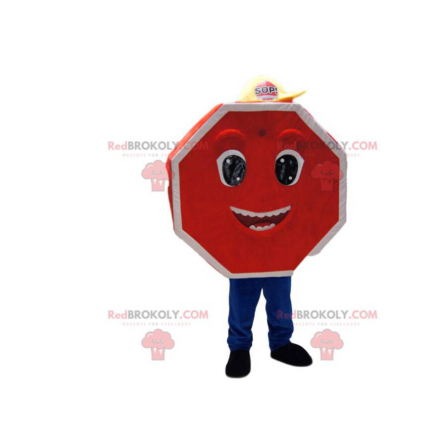 Mascotte de panneau de signalisation rouge très heureux. - Mascotte de panneau de signalisation rouge très heureux. -