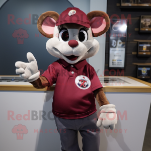 Maroon Mouse mascot costume character dressed with a Jeans and Bracelet watches