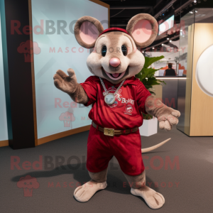 Maroon Mouse mascot costume character dressed with a Jeans and Bracelet watches