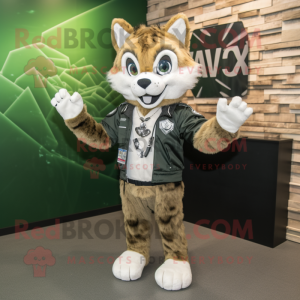 nan Lynx mascot costume character dressed with a Bomber Jacket and Clutch bags