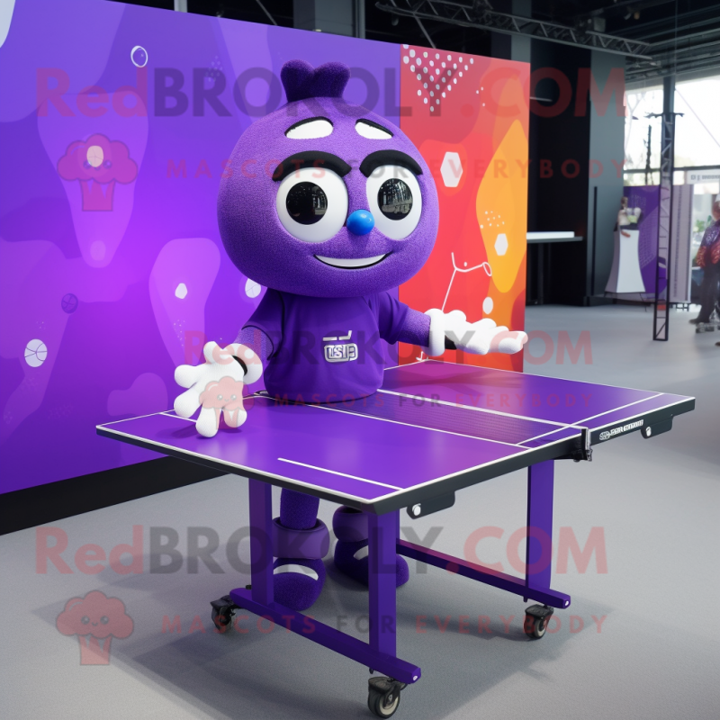 Purple Ping Pong Table mascot costume character dressed with a Polo Tee and Smartwatches