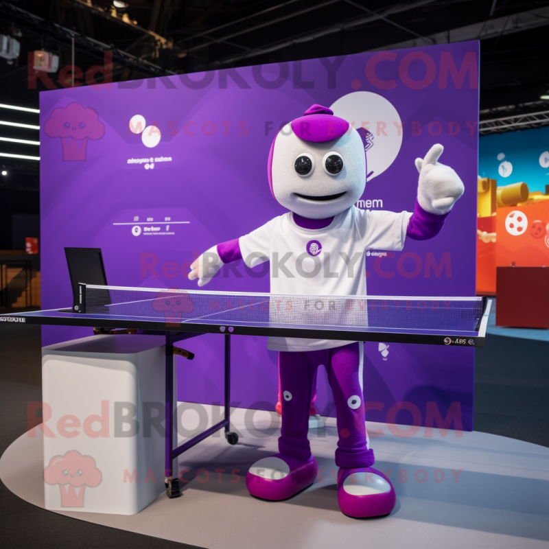 Purple Ping Pong Table mascot costume character dressed with a Polo Tee and Smartwatches